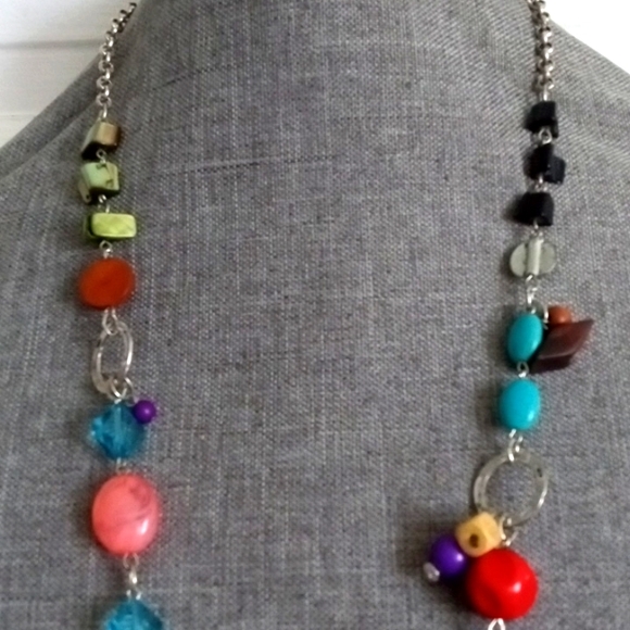 NWT Bocar. Silver Tone . Mix Materials Colorful Long Necklace. - Picture 5 of 14
